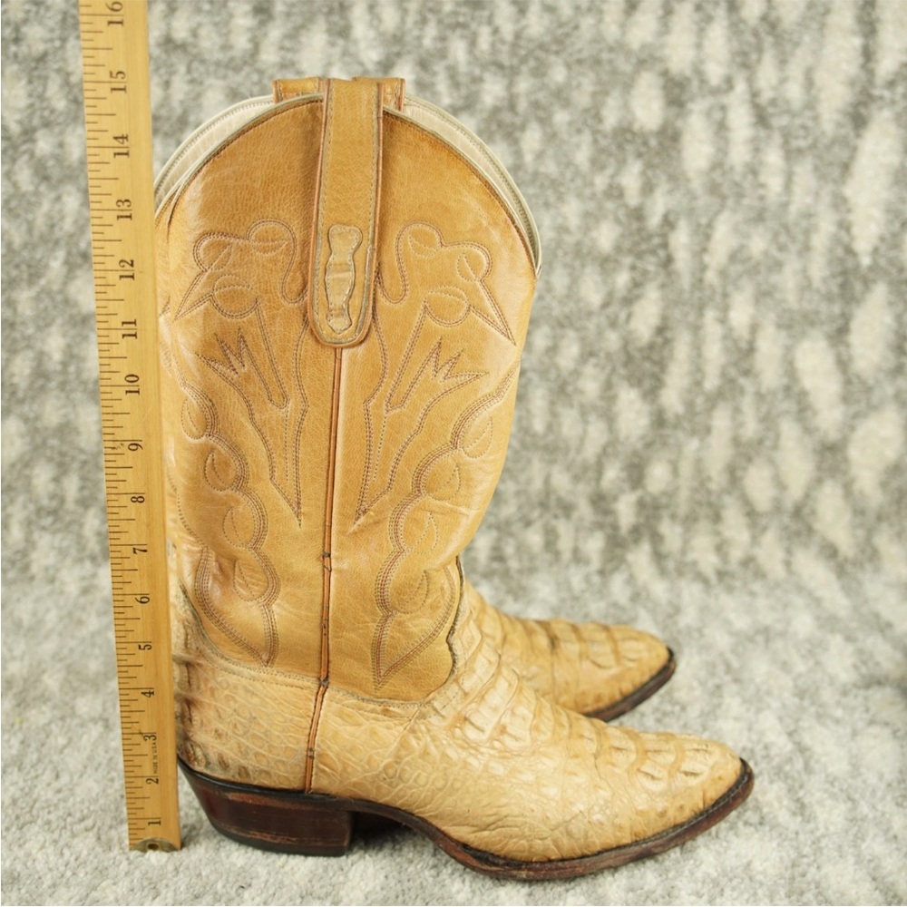 Vintage Handmade Genuine Crocodilian Leather Western Boots Tan Size 9.5 D - Picture 12 of 16